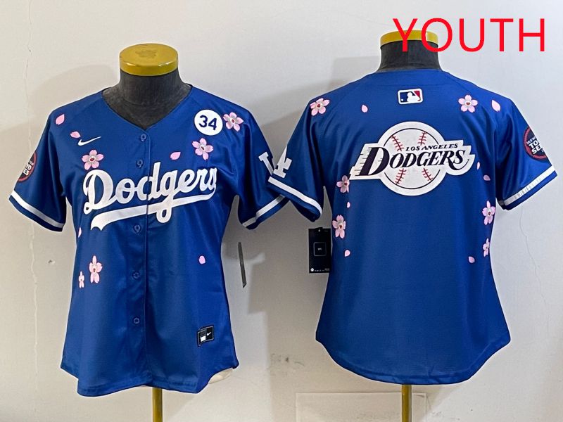Youth Los Angeles Dodgers Blank Blue Sakura Edition 2025 Nike MLB Jersey style 28